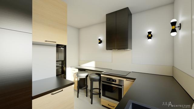 La cuisine a été optimisée et modernisée avec plus de rangements.
